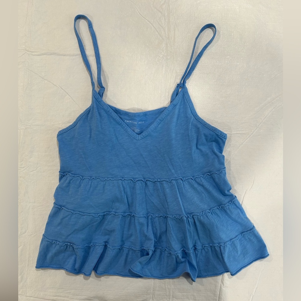 American Eagle Outfitters Blue Tank Top with Ruffle Layers